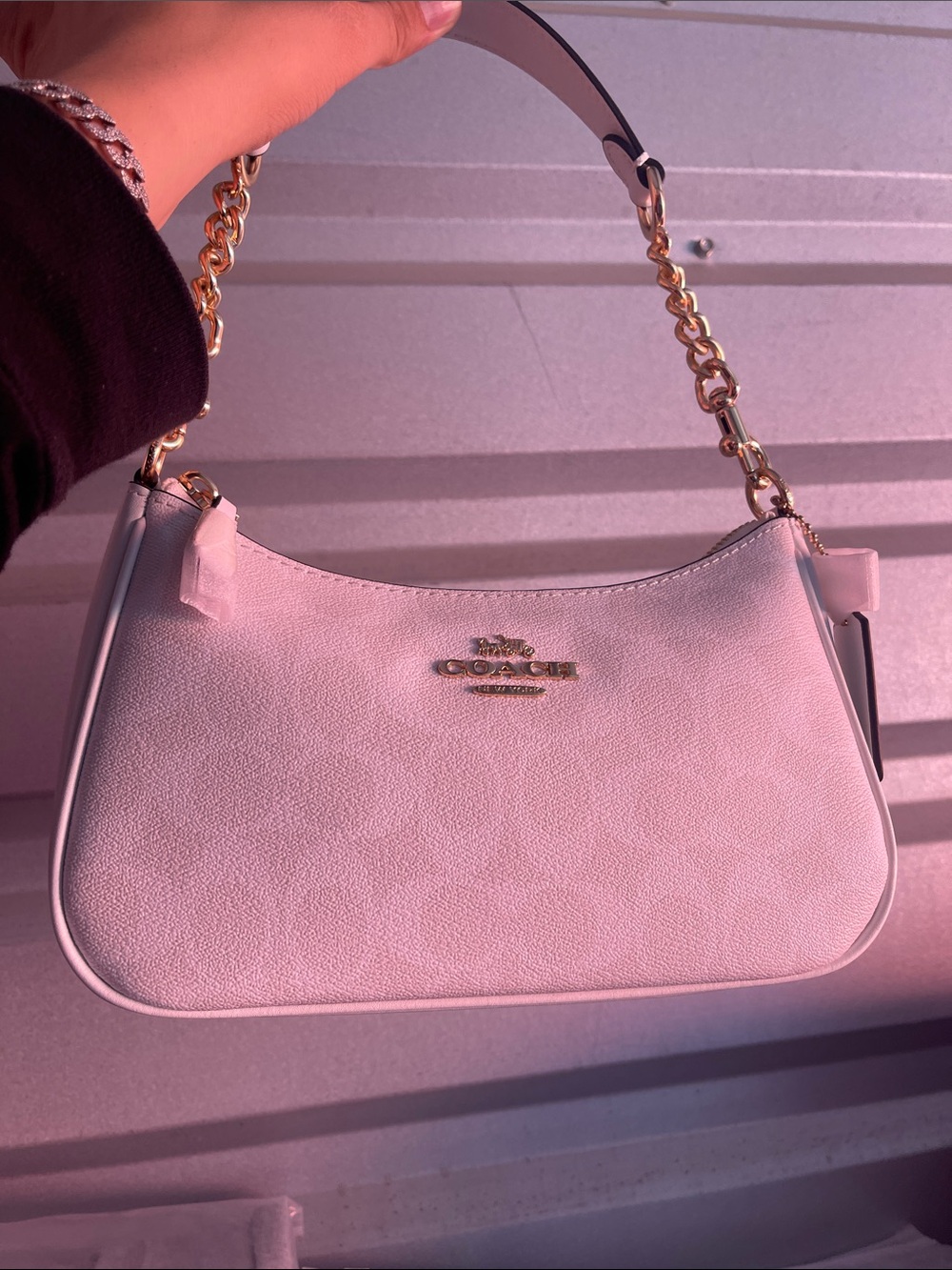 Coach Pink Leather Shoulder Bag with Gold Chain